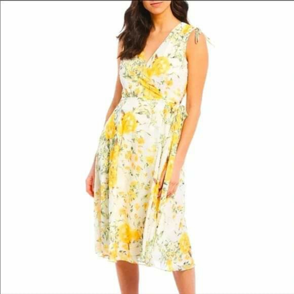 Alex Marie Yellow Floral Wrap Midi Dress – Size 14